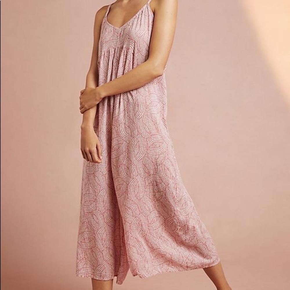 Anthropologie Red Print Pleated Floreat Jumpsuit